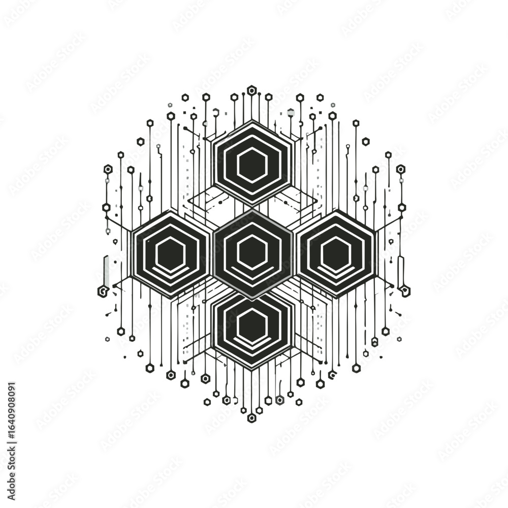 Obraz premium Hexagons with data lines for blockchain