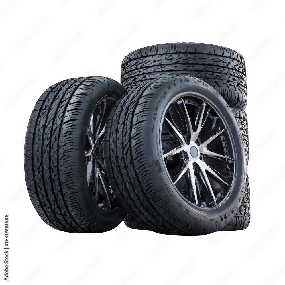 Naklejka premium Stacked tires and wheels