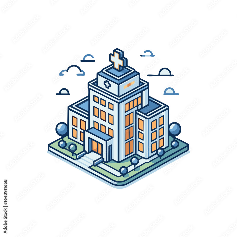 Obraz premium hospital building icon with medical cross on top