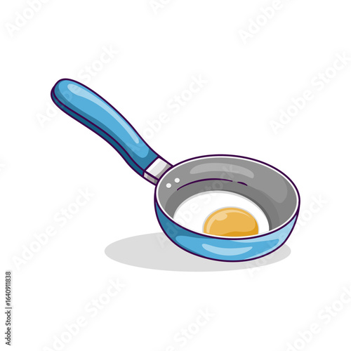 Frying pan and egg cartoon vector icon illustration designed in cartoon flat style, isolated on white background. Food design concept for breakfast.