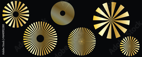 Sunburst radial vector elements, gold burst circular backdrop, Vector illustration