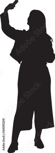 Woman Silhouette Taking Selfie on White Background, Vector.