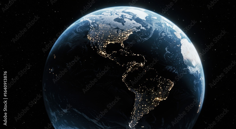 Obraz premium Earth from space with glowing city lights