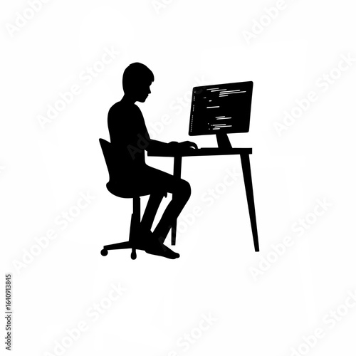 Young developer debugging code from behind silhouette isolated on white background