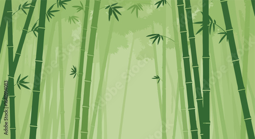 A lush bamboo forest illustration, green tones, dense. Serene and natural backdrop