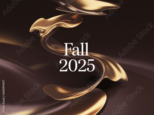 Elegant 'Fall 2025' Concept with a Liquid Gold Ribbon on a Satin Background