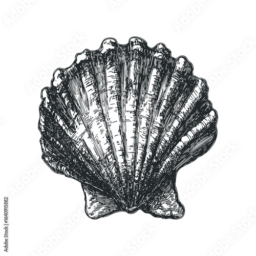 Hand Drawn Scallop Shell Isolated on White Background