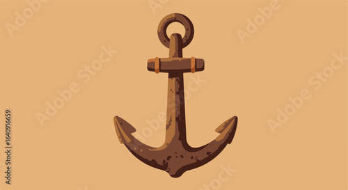 Cartoon, simple brown anchor on a uniform tan background