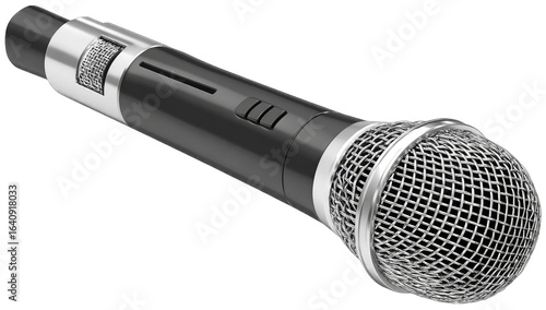 Black wireless microphone with silver mesh grille
