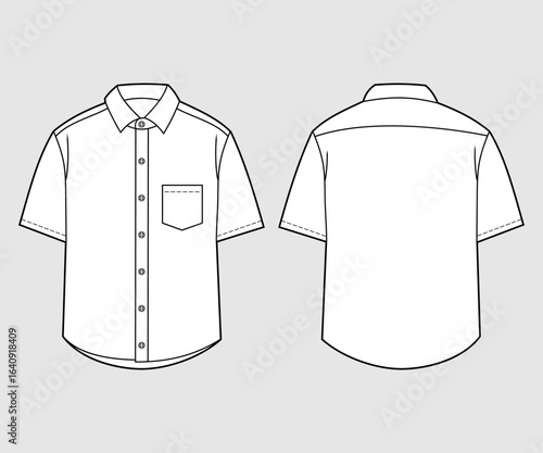 Shirt Flat Sketch Front and Back View for Fashion Design