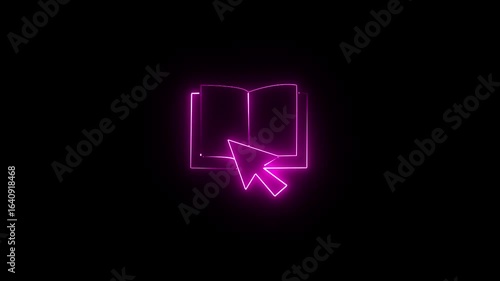 Glowing neon line Online book icon isolated on black background. Internet education concept, e-learning resources, distant online courses. 4K Video motion.