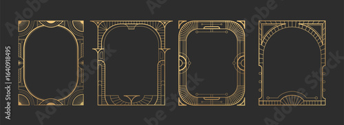 Art deco gatsby frame set - golden geometric borders with elegant line patterns, vintage ornamental rectangles of 1920s style decorative elements for luxury invitations, certificates or retro design