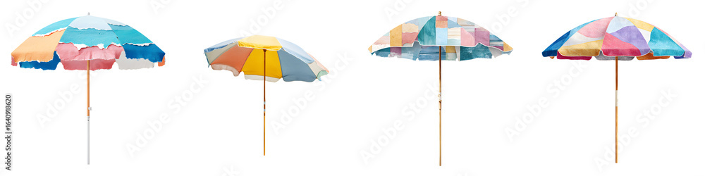 Obraz premium Colorful Beach Umbrellas Collection on White Background
