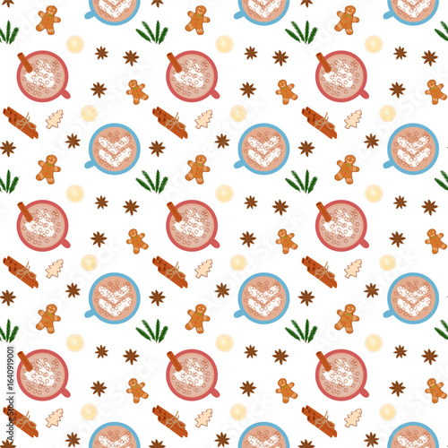 Cute gingerbread cookies, cinnamon, and coffee
