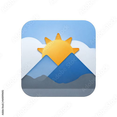 Square icon depicts a sunny landscape with mountains and clouds