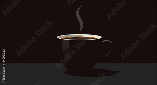 Simple cup image in dark brown and black with a steam trail above the cup