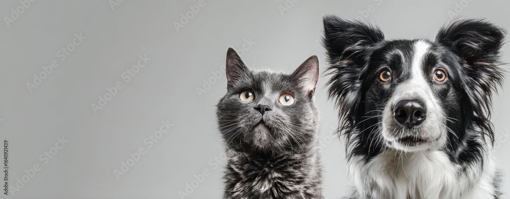 Obraz premium The cat and dog sharing a moment of curiosity and connection.