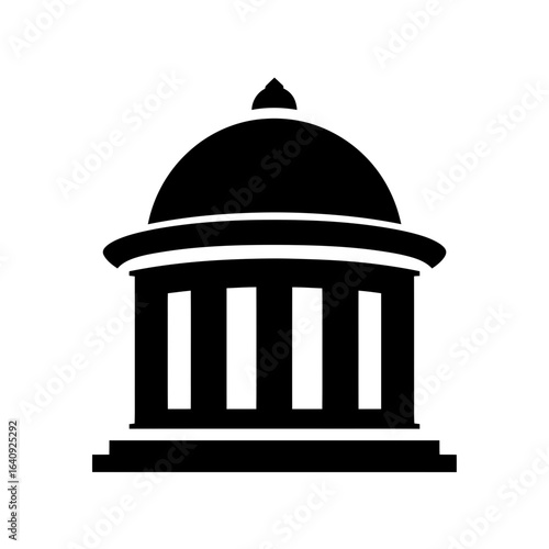 Silhouette of a classical building with pillars and dome on a white background, concept for government symbol legal representation and historical architecture landmark