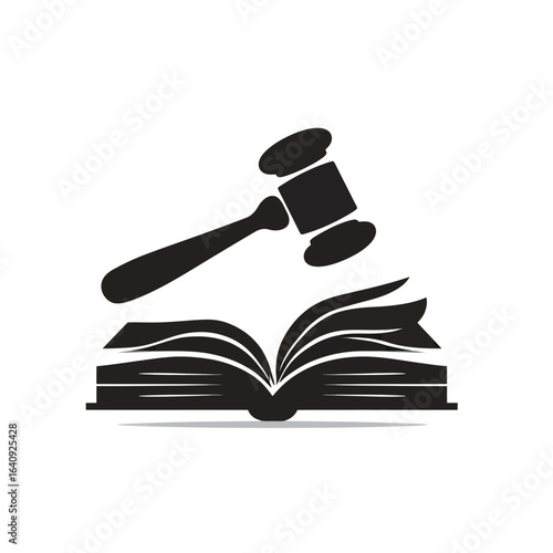 Gavel strikes an open book, symbolizing legal knowledge and judicial authority concept for legal education law firm branding and juridical system representation