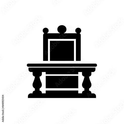 Isolated black silhouette of a judge's bench and chair on a white background, concept for legal proceedings, courtroom representation and judicial authority symbol