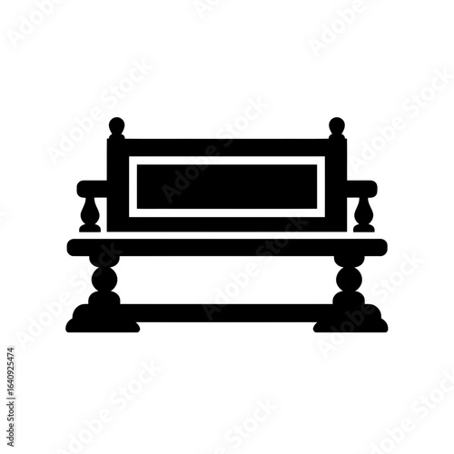 Symmetrical black icon of a courtroom bench or judge's seat isolated on white background. Concept for legal profession authority judicial system and government establishment