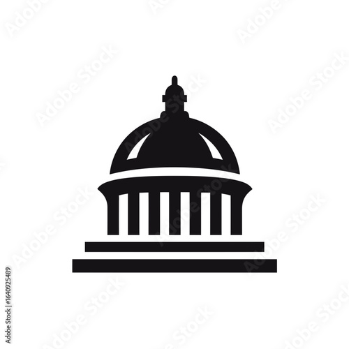 Silhouette illustration depicting a domed building representing governmental power and authority. Concept for legislative design, political symbolism and civic center representation