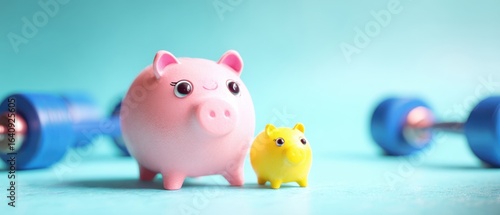 The charming piggy bank trio inspiring fitness and financial wellness.