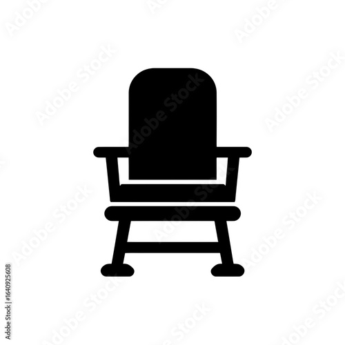 Black silhouette of an empty armchair with armrests and a high backrest, concept for furniture design, interior decoration, and graphic representation