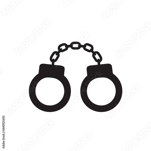 Black silhouette illustration of handcuffs on a plain white background. Concept for criminal justice, law enforcement and legal representation