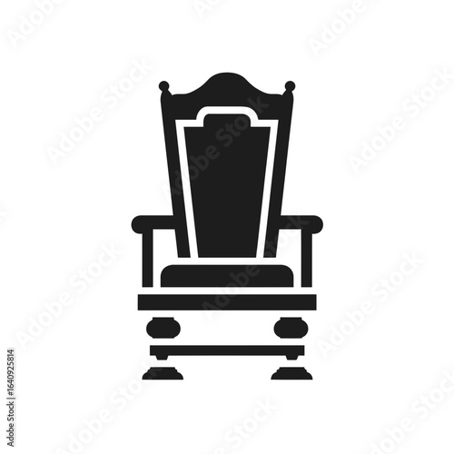 Elegant black throne illustration isolated on a white background, suggesting authority. Concept for legal power, judicial rulings and courtroom decor