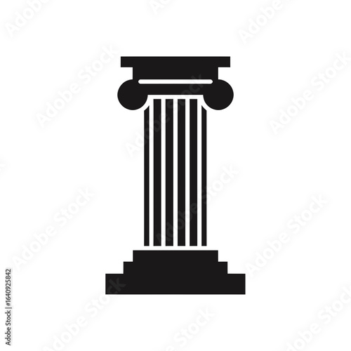 Black silhouette of a classical column with base and capital design on a white backdrop, concept for legal symbol, architectural representation and historical reference
