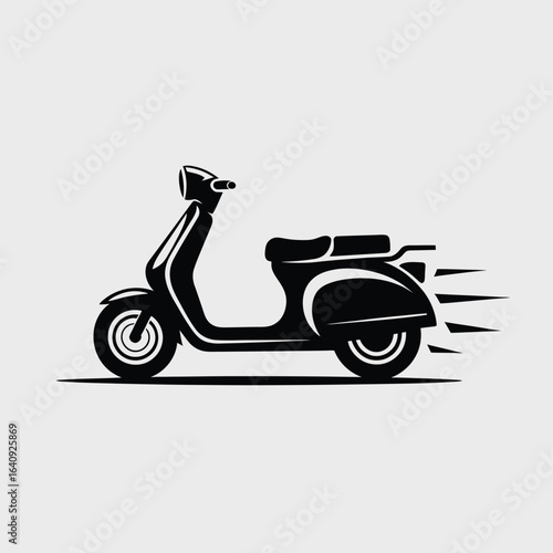 Dynamic black scooter silhouette conveying speed and retro style, perfect for urban transport and lifestyle branding