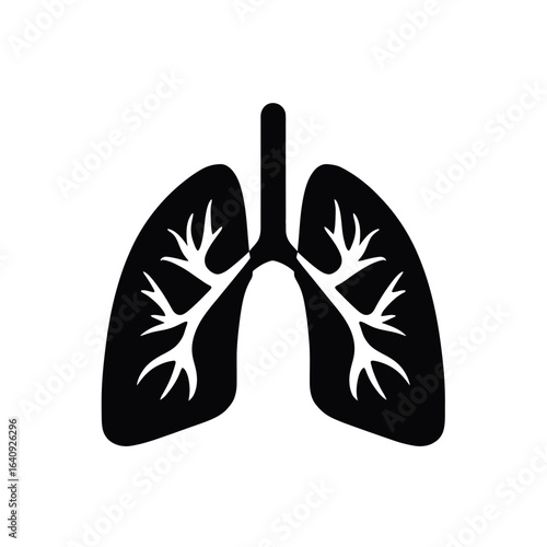 Stylized silhouette of human lungs featuring branching veins, simple design. Concept for respiratory health awareness, anatomical study and medical illustration