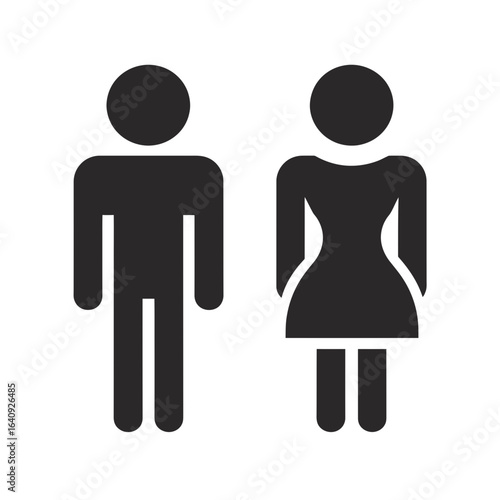 Simple vector illustration of male and female figures in black against a white background. Concept for restroom signs, gender studies and public accessibility guidance
