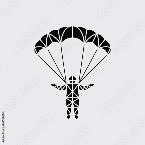 Dynamic skydiver gracefully descending with open parachute, symbolizing adventure, freedom, and achieving new heights in thrilling aerial sports