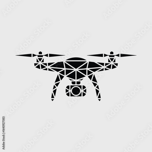 Sleek geometric drone with camera captures aerial perspective for modern technology and surveillance projects