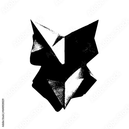 Abstract geometric fox head illustration with sharp edges and grainy texture on a white background art