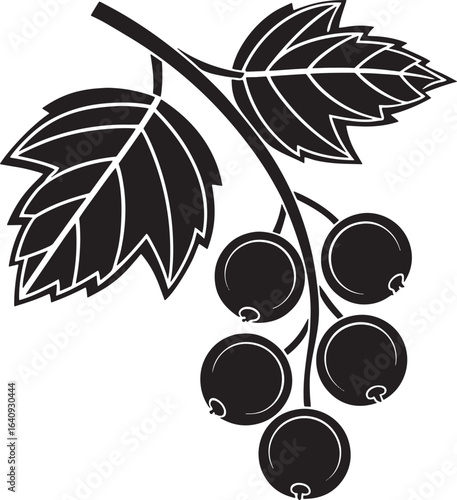 Stylized blackcurrant fruit and leaves icon.