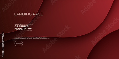 Abstract papercut wave dark red with shadow background. Futuristic pattern elegant landing page design. Eps10 vector