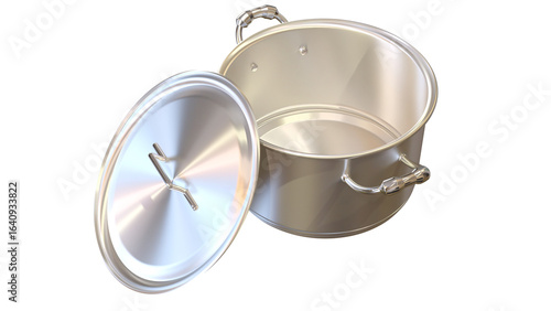 A stainless boiling pan with lid created by 3d modeling anisotropic materials.