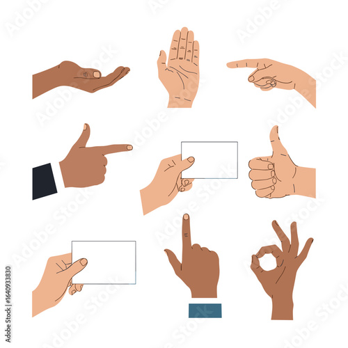 Collection of various hands gestures and poses showing different actions and expressions
