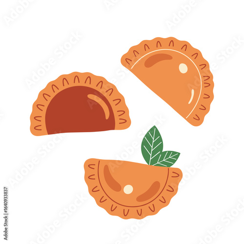Three delicious golden brown empanadas filled with savory meat and garnished with fresh green herbs