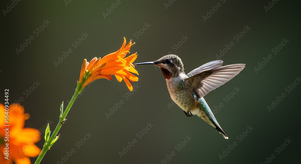 Fototapeta premium Depth-of-field shot of hummingbird feeding