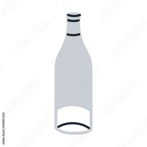 Glass bottle with pourer cap, liquid dispenser container for water, oil, vinegar, syrup, or sauce, transparent drink or condiment serving bottle for kitchen and bar use flat vector illustration.