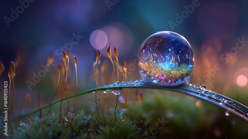 Dreamy Orb Reflects Nature's Glow. Macro shot. Nature, dreamlike, whimsical, vibrant. Use for design, web, marketing.