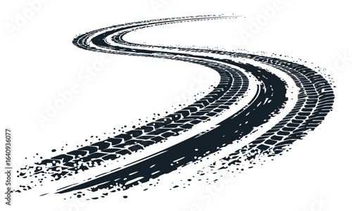 Grunge off Road tire tracks vector with black tyre track pattern illustration
