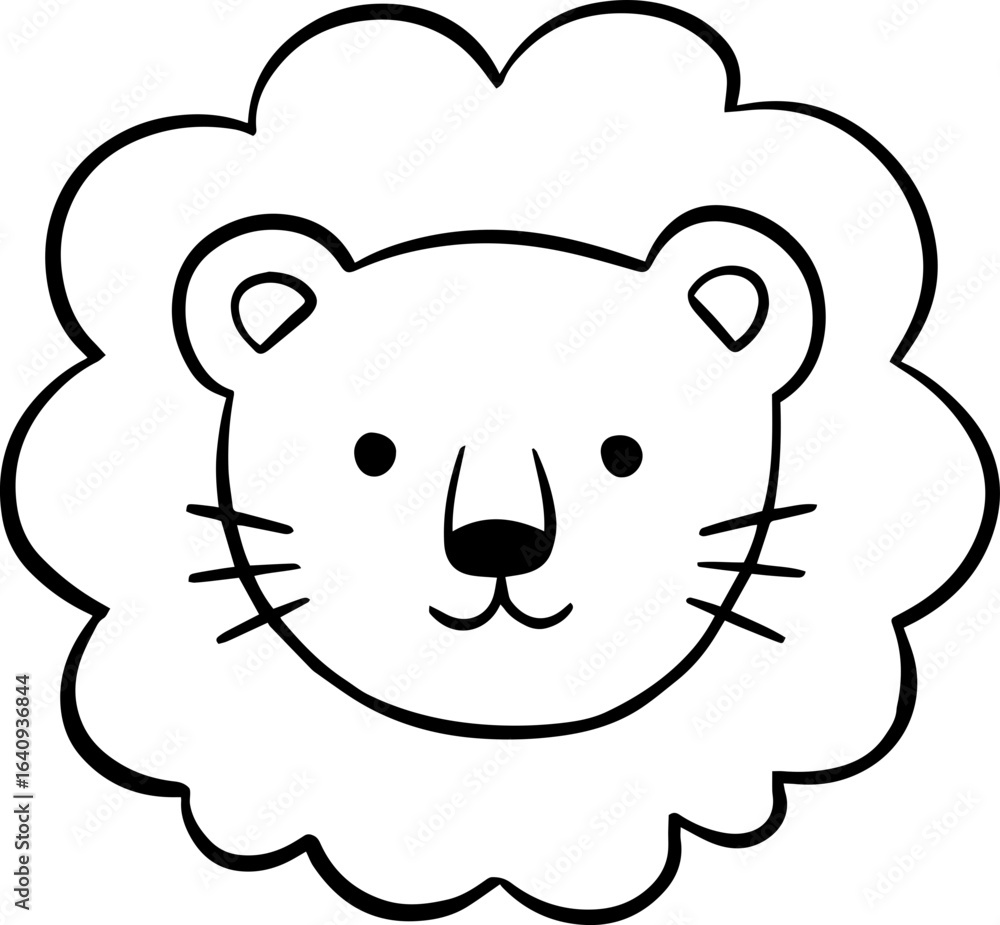 Fototapeta premium Cute Lion Head Doodle Outline