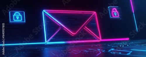 The glowing envelope symbolizing secure digital communication with vibrant neon colors.