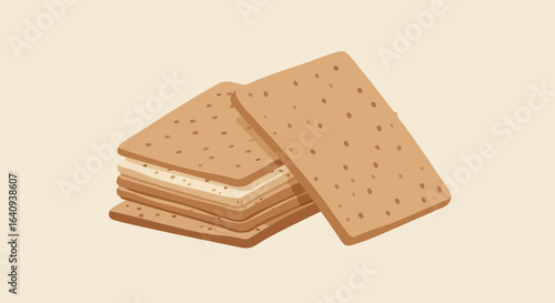 Stack of graham crackers with marshmallow filling on a light background