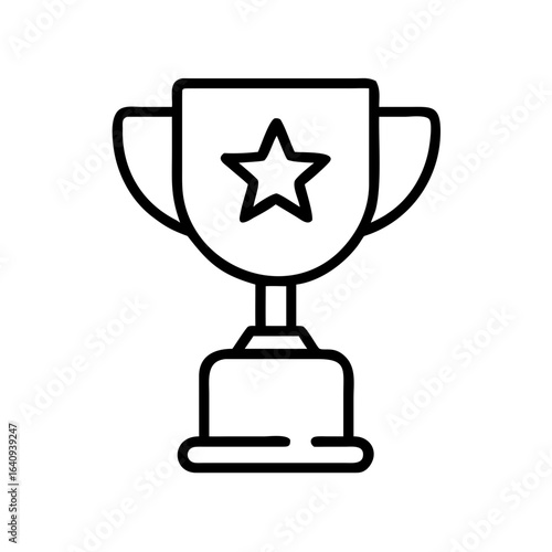 Black line icon of a trophy cup with a star, representing achievement, victory, and competition awards.
